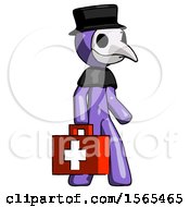 Purple Plague Doctor Man Walking With Medical Aid Briefcase To Right
