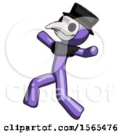 Poster, Art Print Of Purple Plague Doctor Man Running Away In Hysterical Panic Direction Left