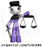 Poster, Art Print Of Purple Plague Doctor Man Justice Concept With Scales And Sword Justicia Derived