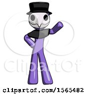 Poster, Art Print Of Purple Plague Doctor Man Waving Left Arm With Hand On Hip