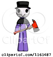 Poster, Art Print Of Purple Plague Doctor Man Holding Red Fire Fighters Ax