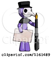 Poster, Art Print Of Purple Plague Doctor Man Holding Large Envelope And Calligraphy Pen