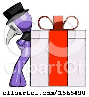Poster, Art Print Of Purple Plague Doctor Man Gift Concept - Leaning Against Large Present