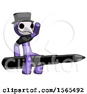 Poster, Art Print Of Purple Plague Doctor Man Riding A Pen Like A Giant Rocket