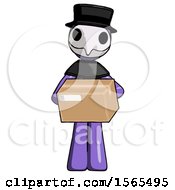Poster, Art Print Of Purple Plague Doctor Man Holding Box Sent Or Arriving In Mail