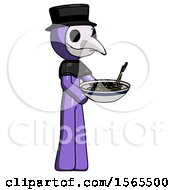 Poster, Art Print Of Purple Plague Doctor Man Holding Noodles Offering To Viewer