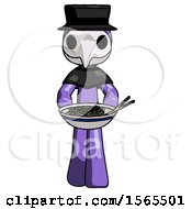 Purple Plague Doctor Man Serving Or Presenting Noodles