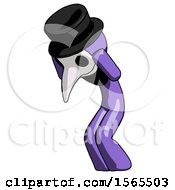 Poster, Art Print Of Purple Plague Doctor Man With Headache Or Covering Ears Turned To His Left