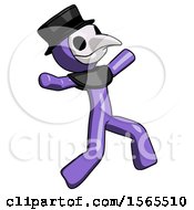 Poster, Art Print Of Purple Plague Doctor Man Running Away In Hysterical Panic Direction Right