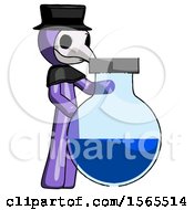 Poster, Art Print Of Purple Plague Doctor Man Standing Beside Large Round Flask Or Beaker