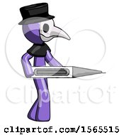 Poster, Art Print Of Purple Plague Doctor Man Walking With Large Thermometer