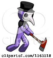 Poster, Art Print Of Purple Plague Doctor Man Striking With A Red Firefighters Ax