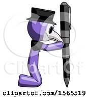 Poster, Art Print Of Purple Plague Doctor Man Posing With Giant Pen In Powerful Yet Awkward Manner