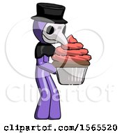 Poster, Art Print Of Purple Plague Doctor Man Holding Large Cupcake Ready To Eat Or Serve