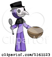 Poster, Art Print Of Purple Plague Doctor Man With Empty Bowl And Spoon Ready To Make Something