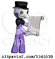 Purple Plague Doctor Man Holding Blueprints Or Scroll