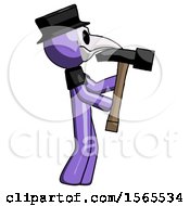 Poster, Art Print Of Purple Plague Doctor Man Hammering Something On The Right