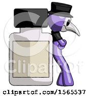 Purple Plague Doctor Man Leaning Against Large Medicine Bottle