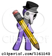 Poster, Art Print Of Purple Plague Doctor Man Writing With Large Pencil