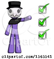 Poster, Art Print Of Purple Plague Doctor Man Standing By List Of Checkmarks