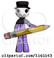 Poster, Art Print Of Purple Plague Doctor Man Writer Or Blogger Holding Large Pencil