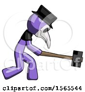 Poster, Art Print Of Purple Plague Doctor Man Hitting With Sledgehammer Or Smashing Something