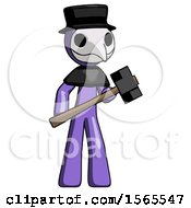 Poster, Art Print Of Purple Plague Doctor Man With Sledgehammer Standing Ready To Work Or Defend