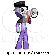 Poster, Art Print Of Purple Plague Doctor Man Shouting Into Megaphone Bullhorn Facing Right
