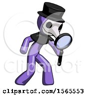 Poster, Art Print Of Purple Plague Doctor Man Inspecting With Large Magnifying Glass Right