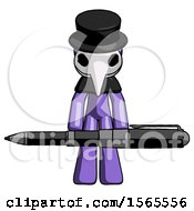 Poster, Art Print Of Purple Plague Doctor Man Weightlifting A Giant Pen