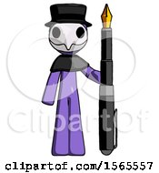 Poster, Art Print Of Purple Plague Doctor Man Holding Giant Calligraphy Pen