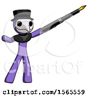 Poster, Art Print Of Purple Plague Doctor Man Pen Is Mightier Than The Sword Calligraphy Pose