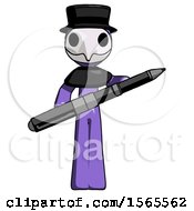 Purple Plague Doctor Man Posing Confidently With Giant Pen
