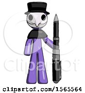 Poster, Art Print Of Purple Plague Doctor Man Holding Large Pen