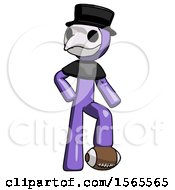 Poster, Art Print Of Purple Plague Doctor Man Standing With Foot On Football