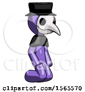 Purple Plague Doctor Man Kneeling Angle View Right