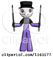 Purple Plague Doctor Man Posing With Two Ninja Sword Katanas Up