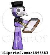Poster, Art Print Of Purple Plague Doctor Man Using Clipboard And Pencil