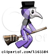 Poster, Art Print Of Purple Plague Doctor Man Flying On Broom