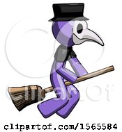 Purple Plague Doctor Man Flying On Broom