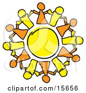 Circle Of Orange And Yellow People Holding Hands Symbolizing Teamwork And Support Clipart Illustration by Andy Nortnik #COLLC15656-0031