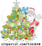 Poster, Art Print Of Christmas Tree And Santa Claus