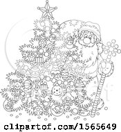 Poster, Art Print Of Lineart Christmas Tree And Santa