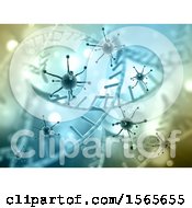 Clipart Of A 3d Background Of Dna Strands And Virus Cells Royalty Free Illustration
