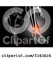 Poster, Art Print Of 3d Xray Man Jumping With Ankle Pain On Black