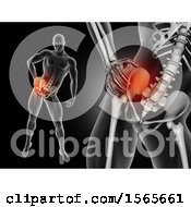 Clipart Of A 3d Xray Man Holding His Painful Hip On Black Royalty Free Illustration