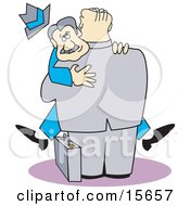Big Businessman Picking Up And Hugging Another Clipart Illustration