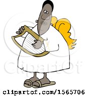 Clipart Of A Black Male Angel Playing A Lyre Royalty Free Vector Illustration
