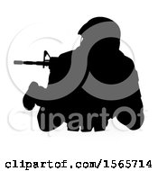 Poster, Art Print Of Silhouetted Male Armed Soldier With A Reflection Or Shadow On A White Background