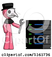 Poster, Art Print Of Pink Plague Doctor Man Server Administrator Doing Repairs
